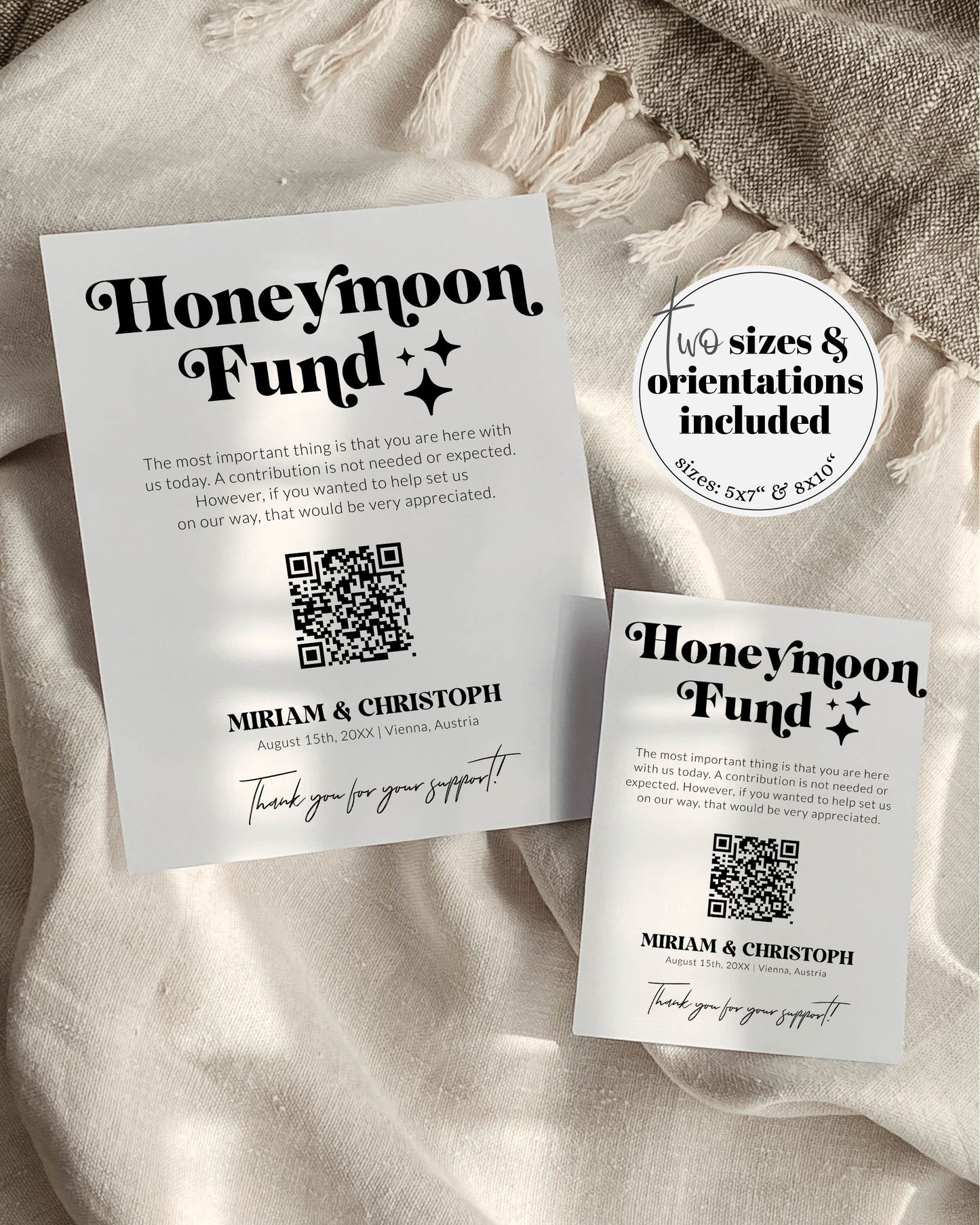 QR Code Honeymoon Fund Sign for 70s themed retro Wedding with funky font | Reception Sign for Wedding Gift Table | Printable Template #065b