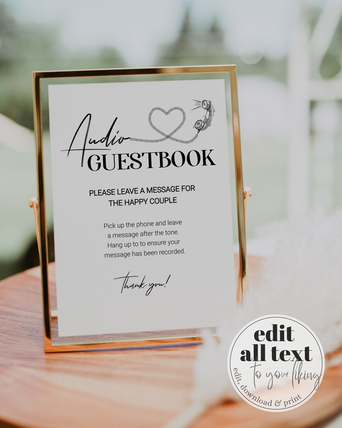 Audio Guest Book Sign | Leave a Message After the Tone Voicemail Guestbook Sign | Boho Wedding Decor | Printable Template #022