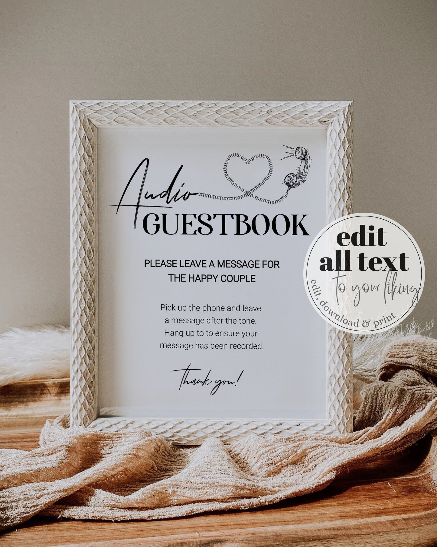 Audio Guest Book Sign | Leave a Message After the Tone Voicemail Guestbook Sign | Boho Wedding Decor | Printable Template #022