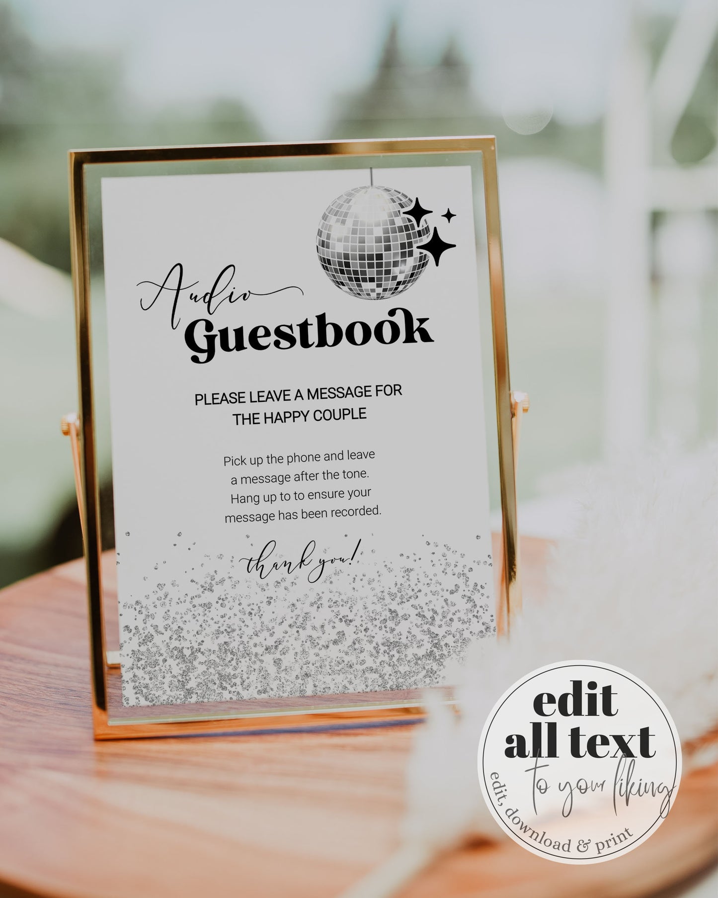 Audio Guestbook Sign for 70s themed Disco Wedding | Leave a Message After the Tone Voicemail Guest Book Sign | Printable Template #065d