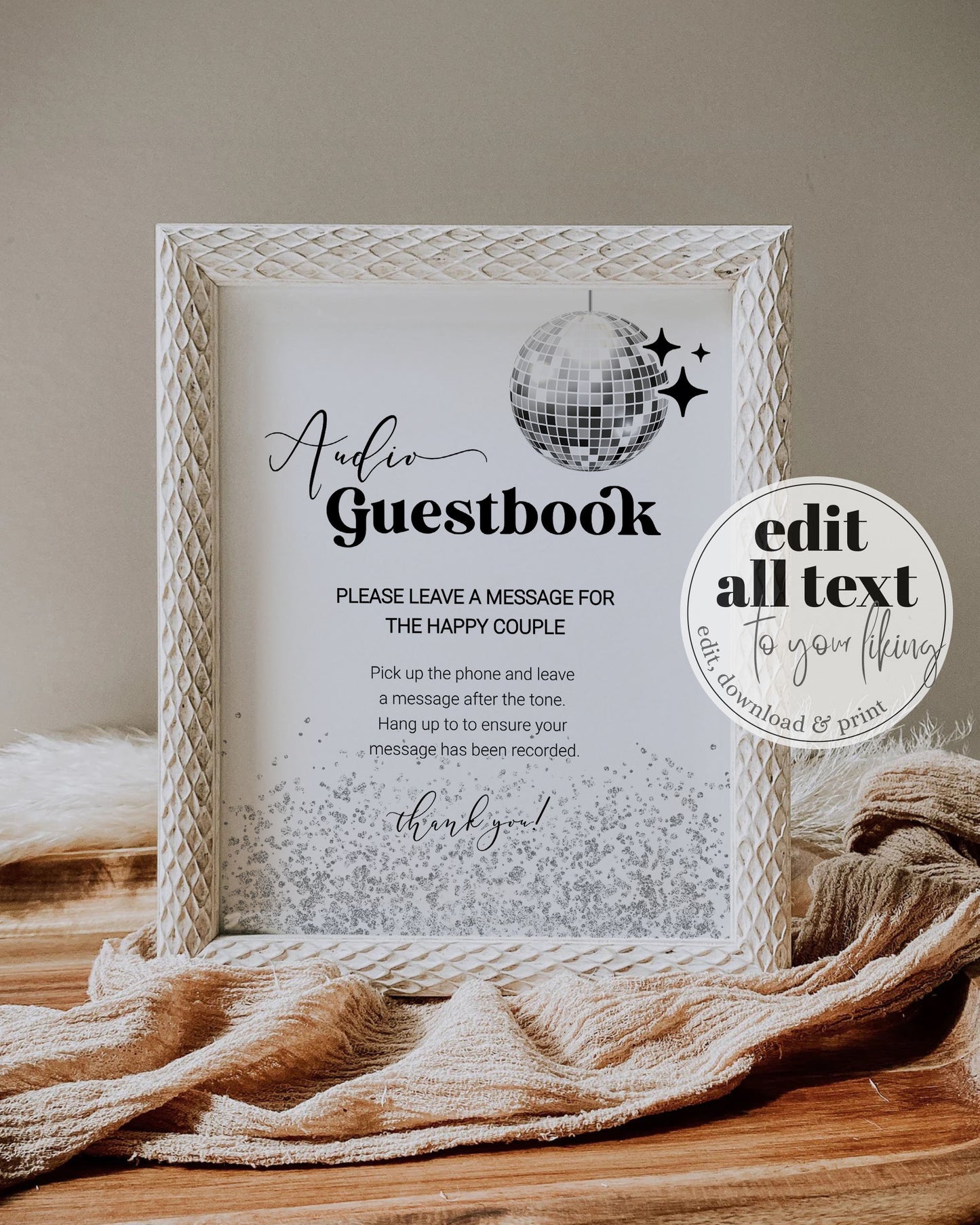 Audio Guestbook Sign for 70s themed Disco Wedding | Leave a Message After the Tone Voicemail Guest Book Sign | Printable Template #065d
