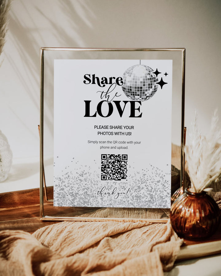 Capture the LOVE QR Code Sign for Disco themed retro Wedding | Share the Love Wedding Sign | Share Photos Decor | Printable Template 065d - marryful