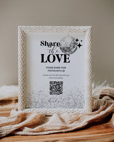 Capture the LOVE QR Code Sign for Disco themed retro Wedding | Share the Love Wedding Sign | Share Photos Decor | Printable Template 065d - marryful