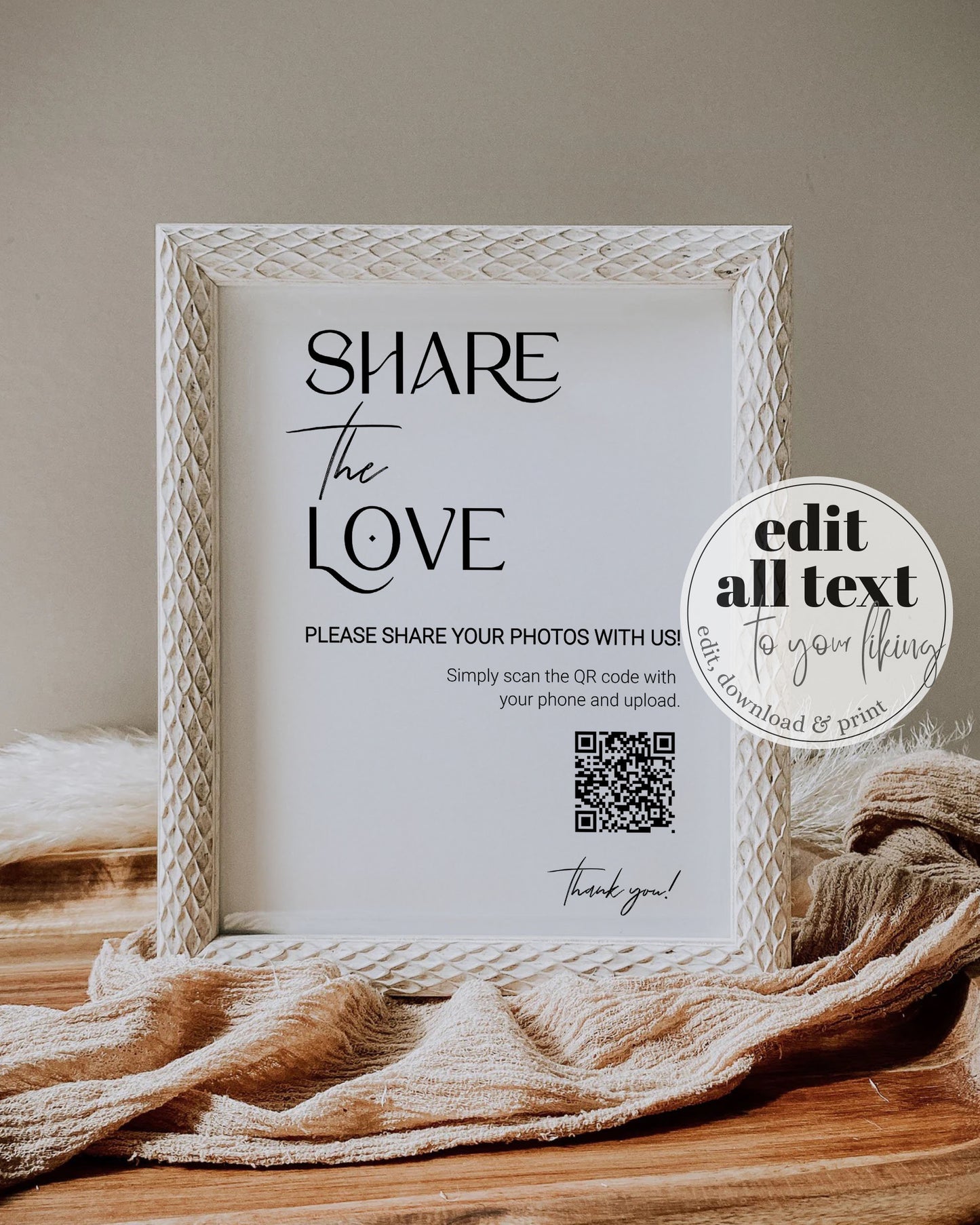 QR Code Sign "Capture the LOVE" for BOHO Wedding | Share the Love Wedding Decorations Sign | Share Photos Decor | Printable Template #023