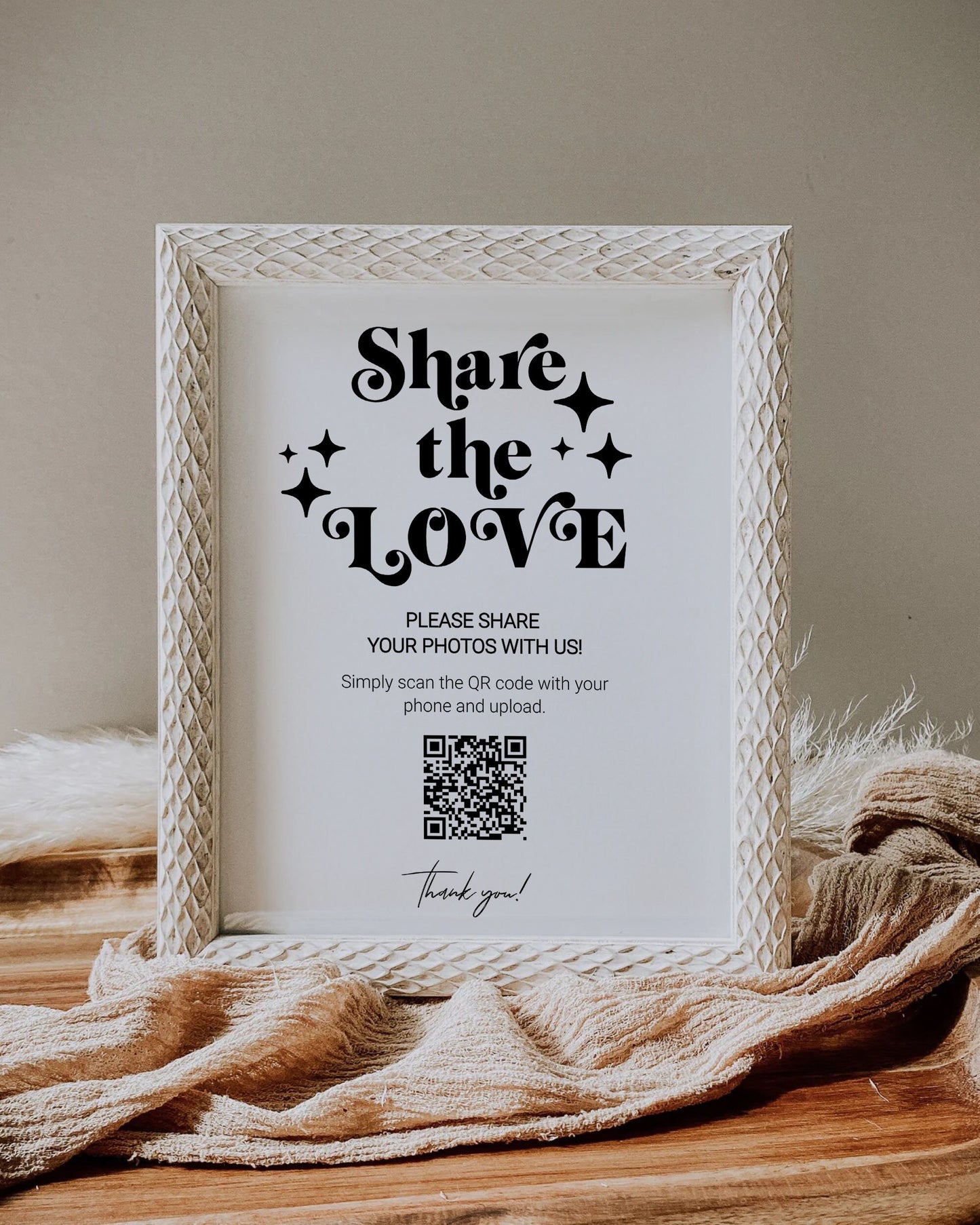 QR Code Sign "Share the Love" for 70s themed retro Wedding | Capture the Love | Share Photos Wedding Decor Sign | Printable Template #065b