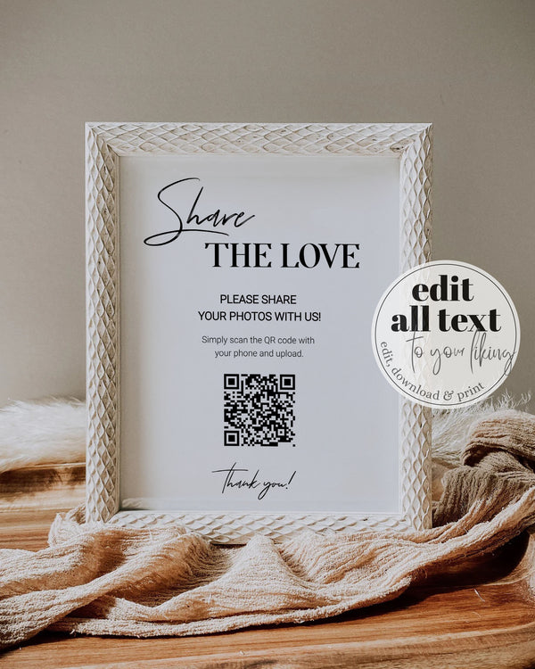 Modern QR Code Sign | Capture the Love Minimalist Wedding Sign | Share the Love Photos Decor Sign | Printable Template #022